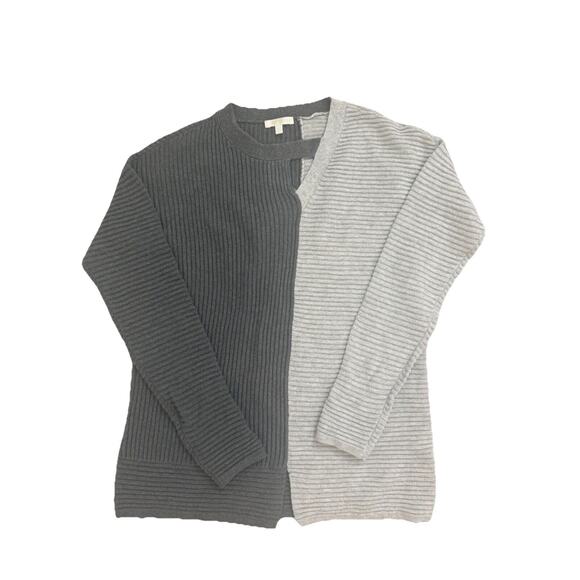 Lisa Todd Shaker Sweater Charcoal Silver Grey‎ Color Block XS Cotton Cashmere - Picture 6 of 6